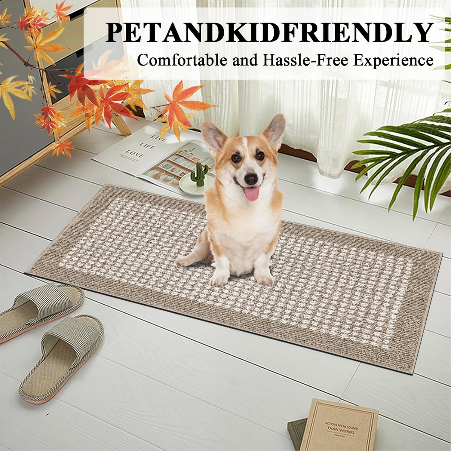 Ileading Kitchen Mat Sets 3 Piece Minimalist 3D Lattice Kitchen Floor Rugs with Non Slip Rubber Backing Machine Washable Farmhouse Runner Rugs for Laundry Hallway Doormat(Beige)