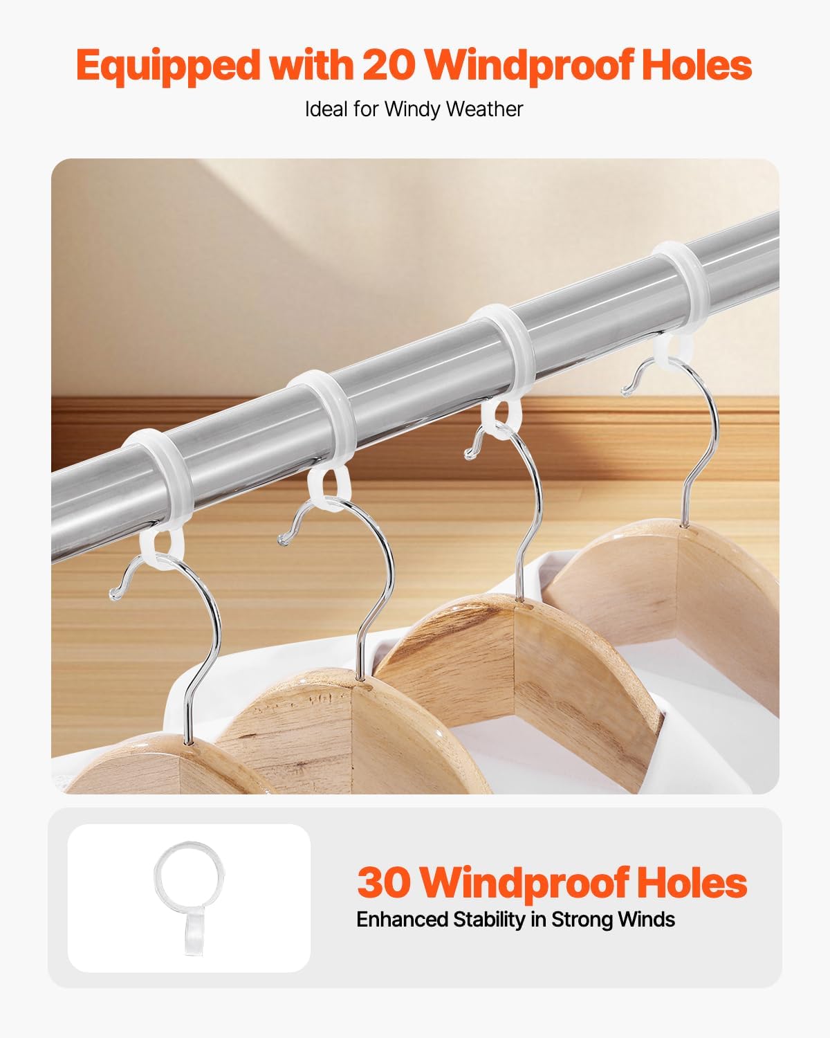 VEVOR Clothes Drying Rack, 2-Tier Telescopic Laundry Dryer Rack, Stainless Steel Drying Racks with 30 Windproof Holes and 2 Shoe Hooks, Free-Standing and Portable Hanger for Outdoor & Indoor Use