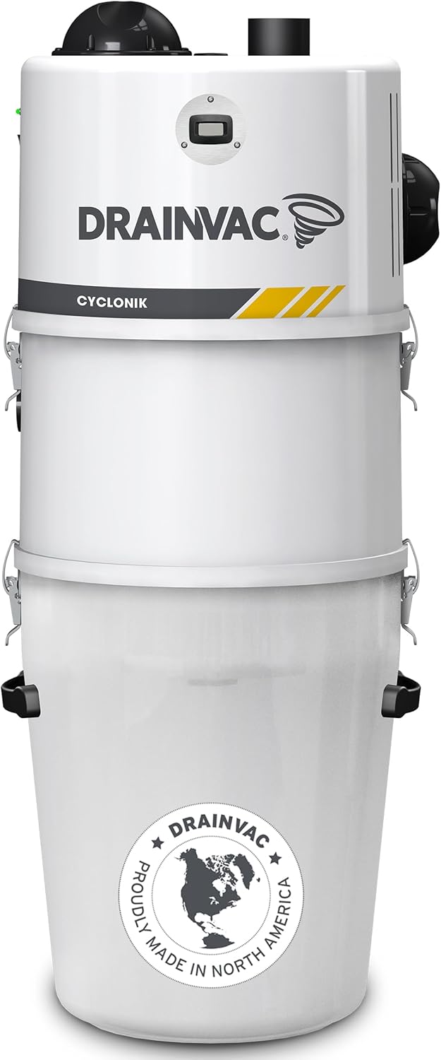 Drainvac 3HP Commercial Central Vacuum System Power Unit – Powerful Suction, Dual Motor Bypass, 46L Dust Bin – Made in Canada
