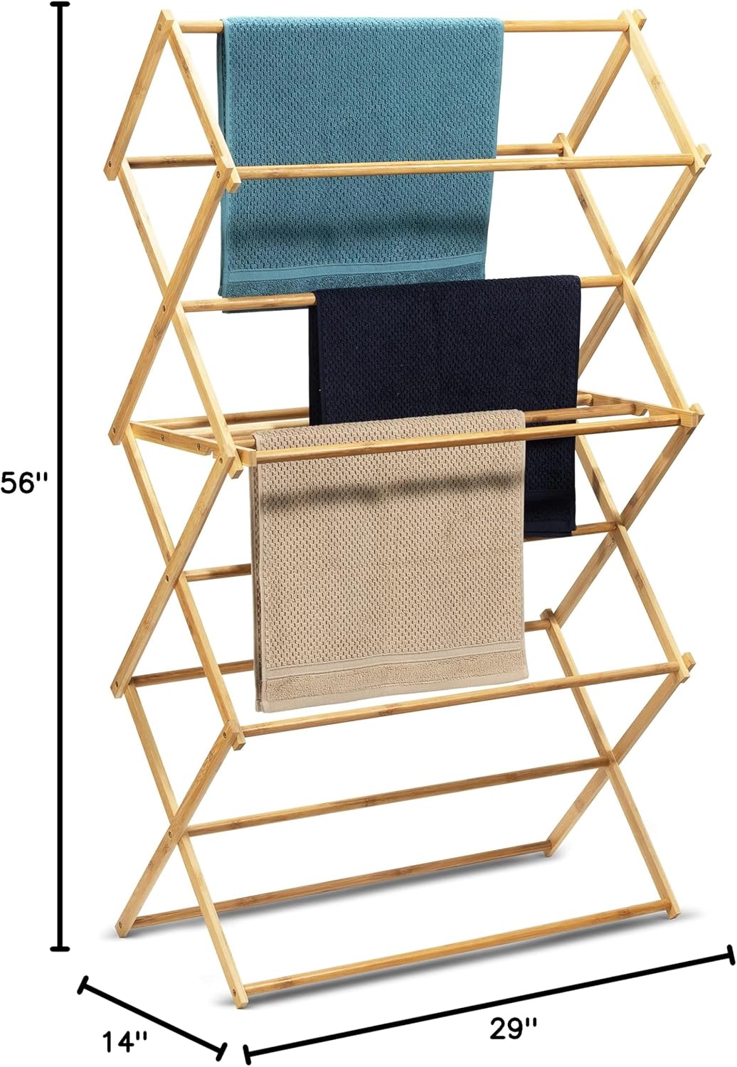 Bartnelli Bamboo Laundry Drying Rack for Clothes, Wood Clothing Dryer, Extreme Stability, Heavy Duty Built, Foldable, Collapsible Space Saving | 2 Size Tiers, Pre-Assembled (X-Large - BDR-552)