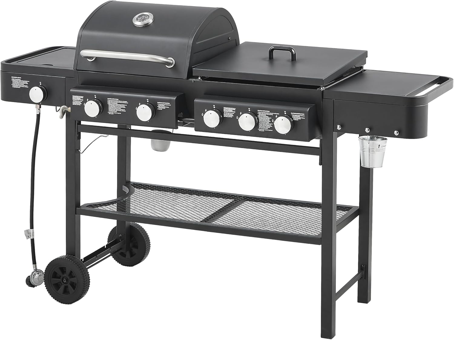 Propane Gas Grill with Grilling & Griddling Functions, 424 Sq.Inch Cooking Space, 5 Burners, 56000 BTU Propane Grill, Heavy-Duty Stand for Backyard Barbecue & Outdoor Cooking