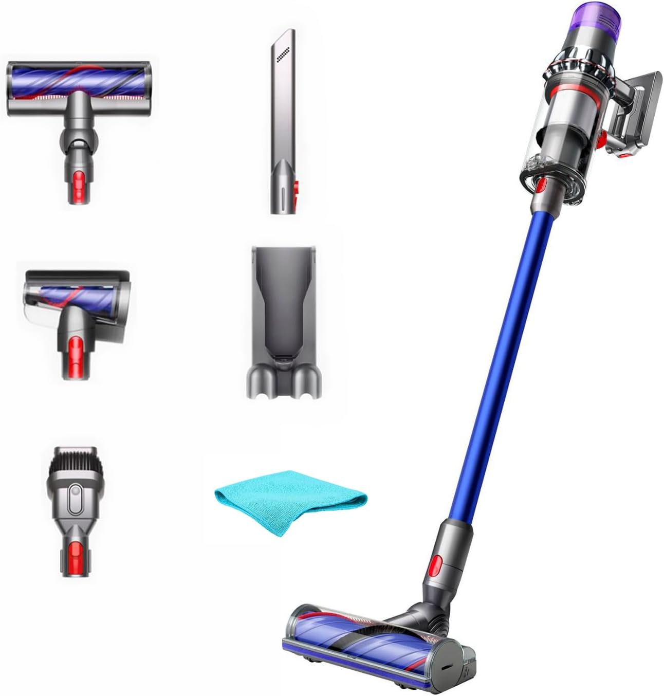 Dyson V11 Cordless Stick Vacuum - Nickel/Blue, HEPA Filter, Bagless, Up to 60 Min Runtime, Rotating Brushes, Battery Operated, 2-Year Warranty, with 5AVE Microfiber Cloth