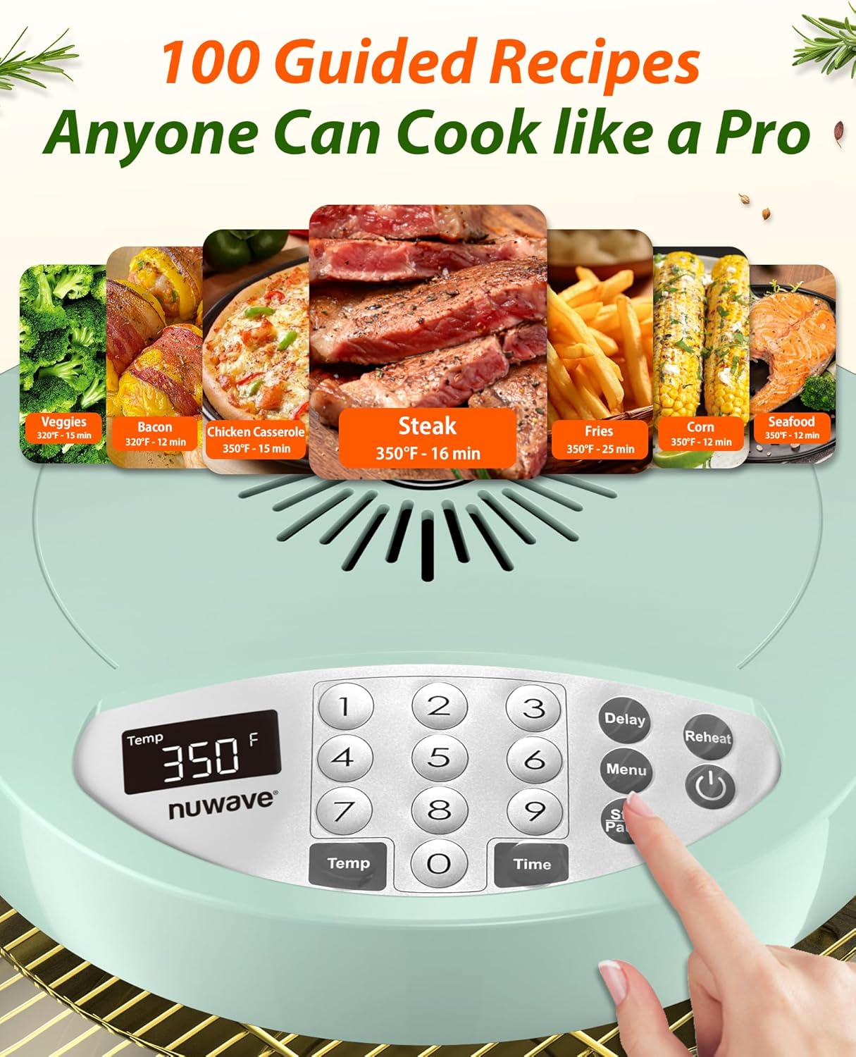 Nuwave Oven Pro Plus Air Fryer, Infra-Red Countertop, 2025 Advanced Convection, No Defrosting or Preheating, Cook Fresh or Frozen, Durable Power Dome, 100 Presets & 50 Memory, PFAS Free, Mint Green