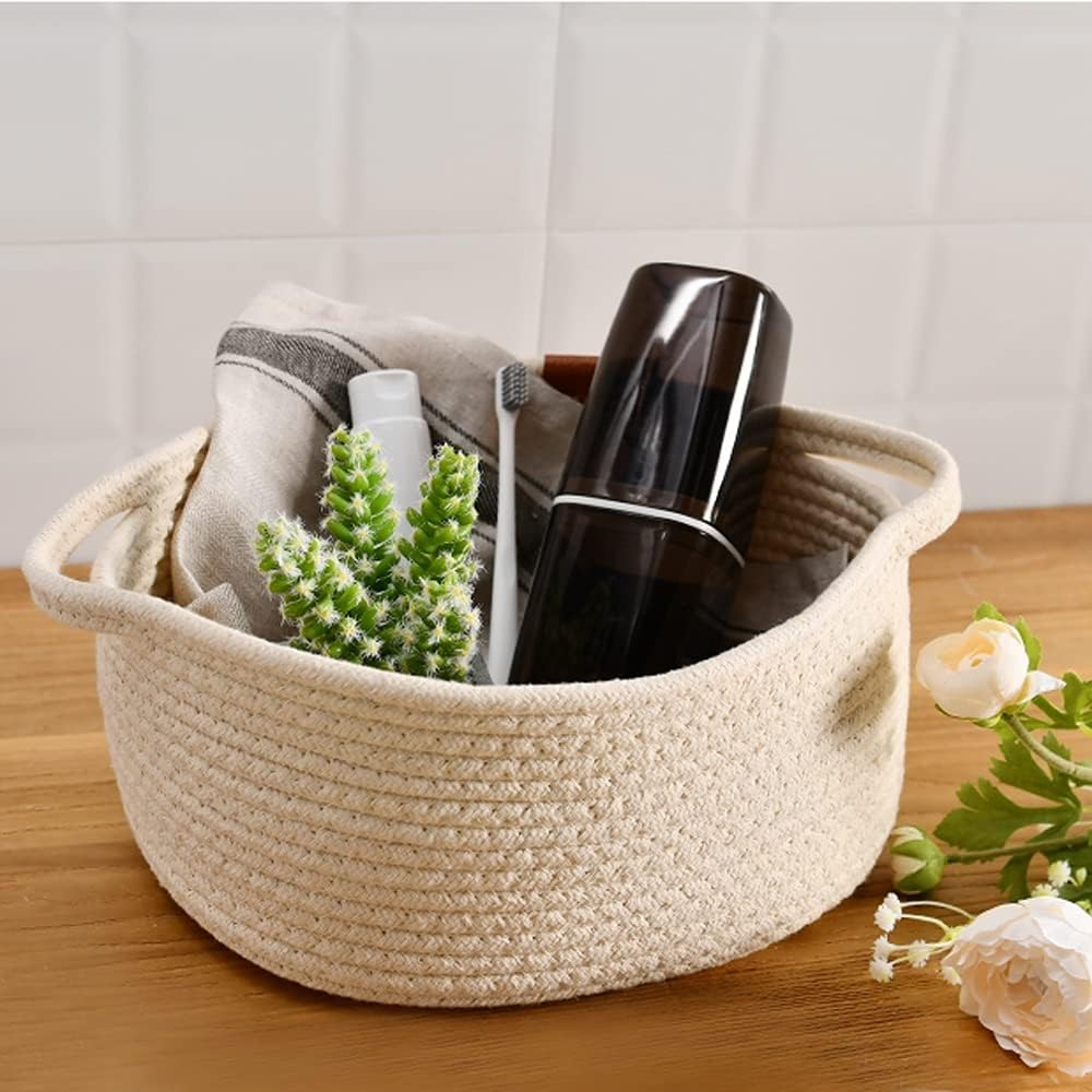 INLIMA Appliance Shelf for Kitchen Cotton Storage Basket, Woven Fabric, Small Basket With Handle, Cute Desktop Storage Basket, Sundries Storage Basket，size：20 * 14.5 * 7.5cm(s) (Size : Large)