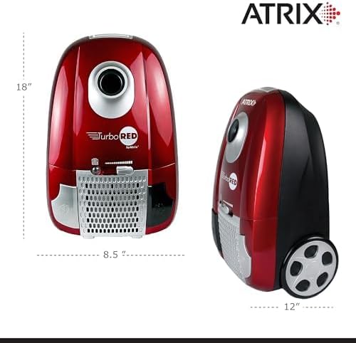 Atrix Turbo Red AHC-1 HEPA Canister Vacuum Cleaner – Powerful 1,400W Variable Speed Motor, Lightweight 6-Quart Bag Design, 3-Stage Filtration, Telescopic Wand, Full Bag Indicator & Accessory Kit