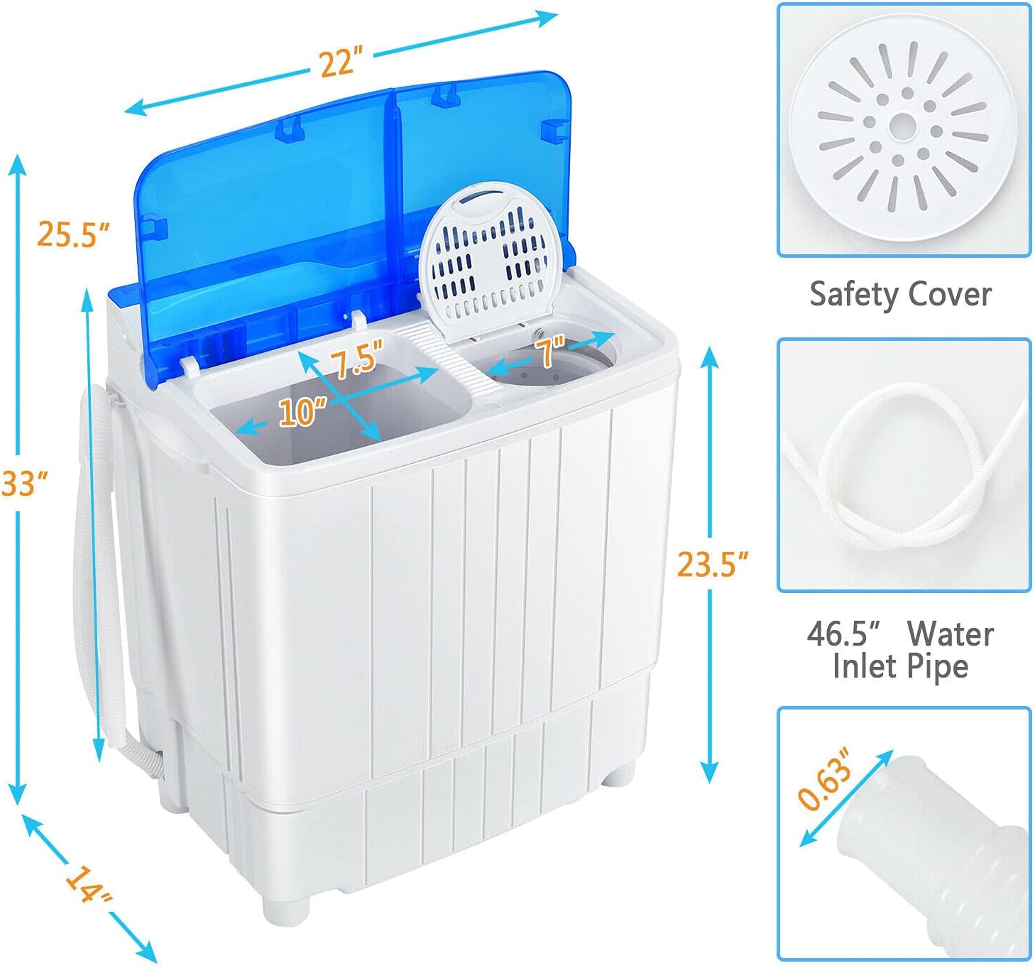 Giantex Portable Washing Machine, Twin Tub Washer and Dryer Combo, 13lbs Compact Mini Laundry Clothes Washer, Built-in Drain Pump, Semi-Automatic Wash and Spin Cycle for Apartment Dorm Camping RV