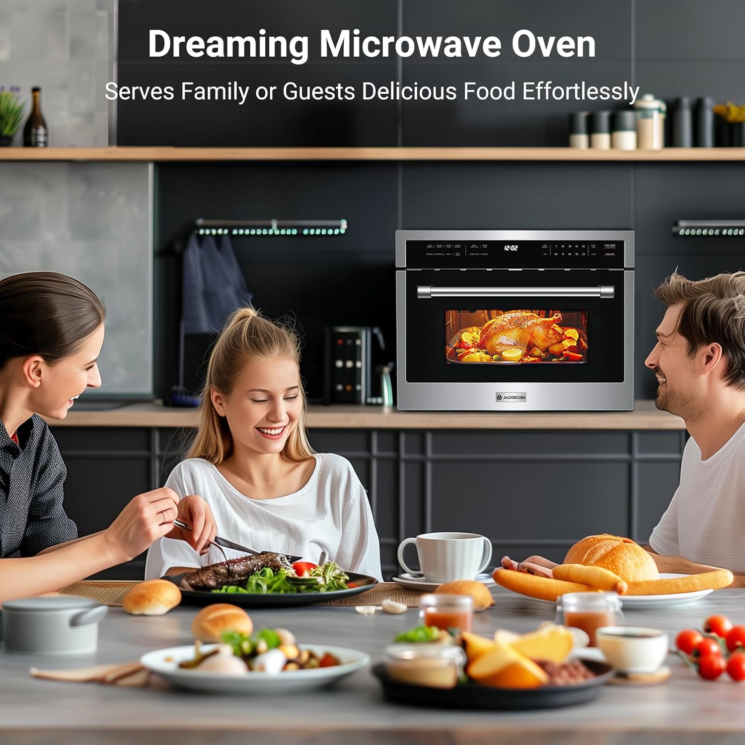 AAOBOSI 24 Inch Built in Microwave Convection Oven,1.6 Cu.Ft Wall Microwave Ovens Air Fryer Combos(upgraded), 1000Watt Power Sensor&Auto Cook, 12 Cooking Modes, Drop Down Door,Stainless Steel