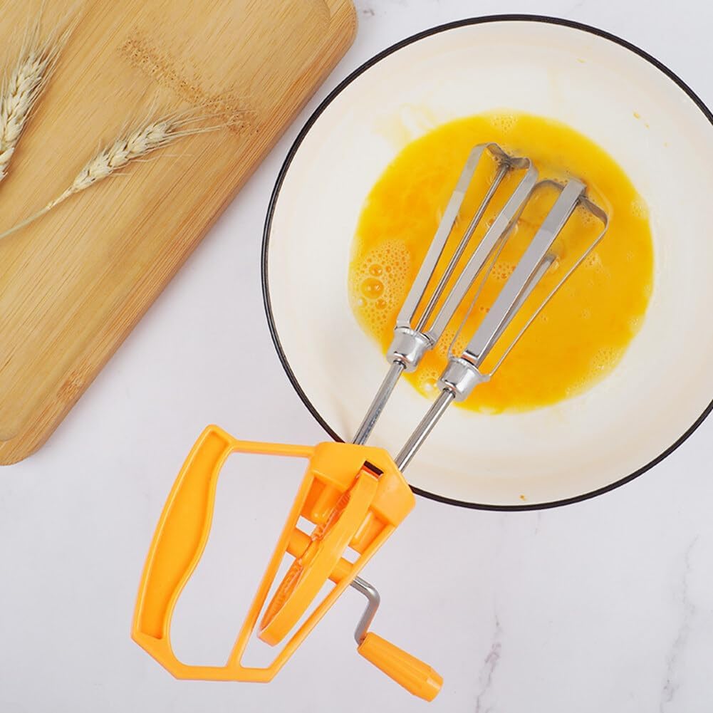 Stainless Steel Whisks, Hand Push Whisk Blender Semi-Automatic Quick Mixer Egg Milk Beater Milk Frother Rotating Push Household Whisk Mixer for Blending, Whisking (10 inches Orange)
