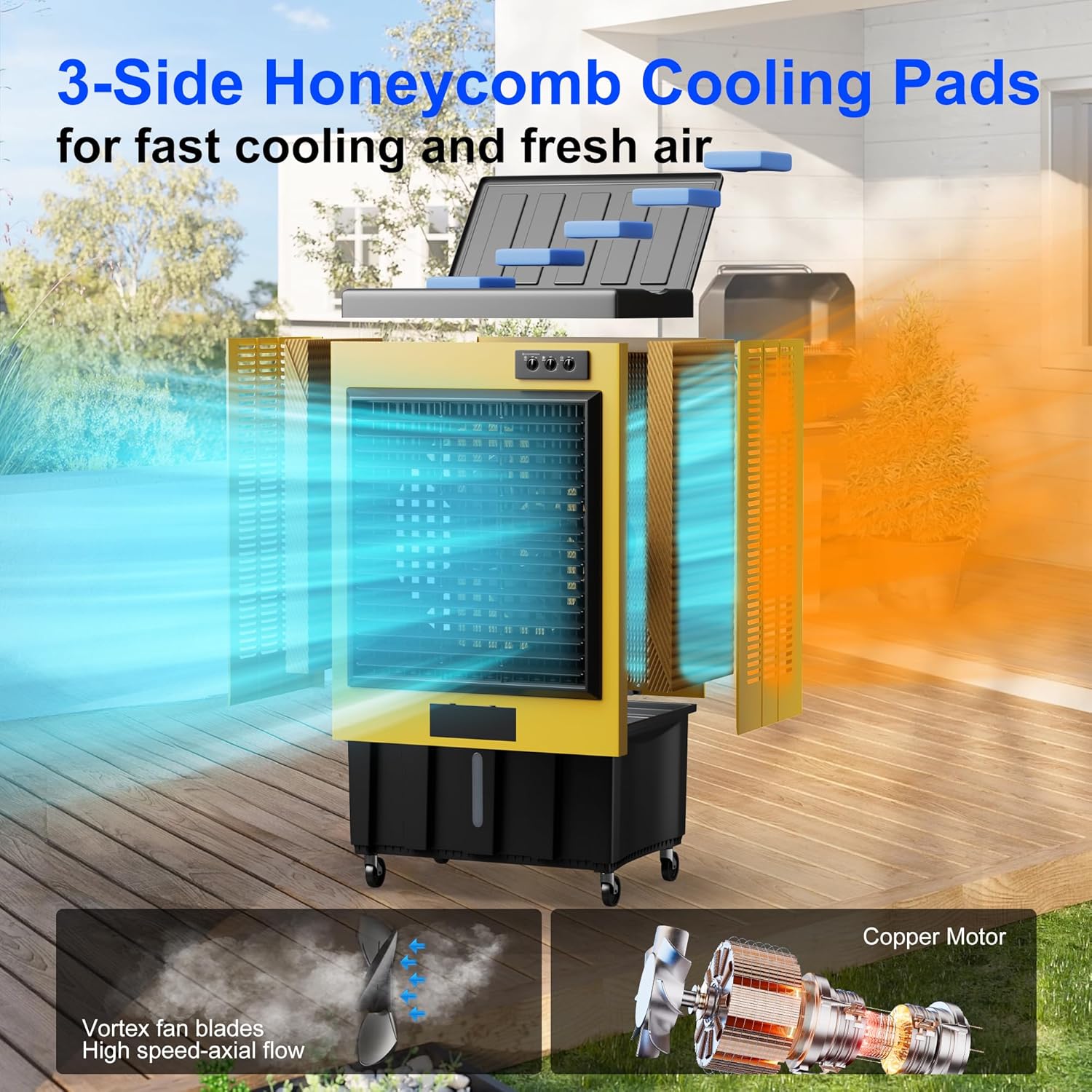 MEPTY 14715CFM Swamp Cooler, Evaporative Air Cooler with Continuous Auto Fill, Portable Evaporative Cooler for Commercial, Industrial, Garage, Patio Use, Outdoor Air Conditioners