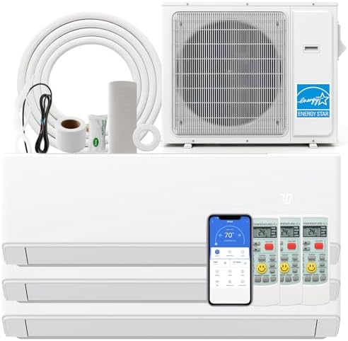 SIMOE 30000 BTU Tri 3 Zone, Installation Kit, Mini Split Air Conditioner, Wifi-Enabled 23 SEER2, 9k+9k+9k BTU, 208-230V, Ductless, Multi Zones Mini Split AC Heat Pump Full Set, Ductless Energy Star