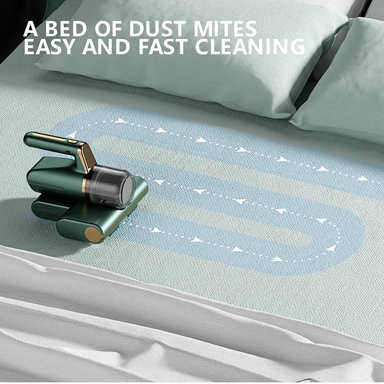 Aspiradora para Colchones De Cama, 3-in-1 Wireless Handheld Vacuum for Bed 14kpa Super Suction Couch Vacuum Effectively Clean Up Bed, Pillows, Carpets, Etc,Green