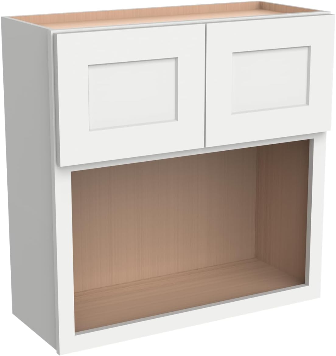 Solid Wood RTA Wall Microwave Cabinet with Open Shelves – Shaker Style, Space-Saving Kitchen Pantry Storage, Durable and Versatile Wall-Mounted Organizer (SK-Origami White, 30