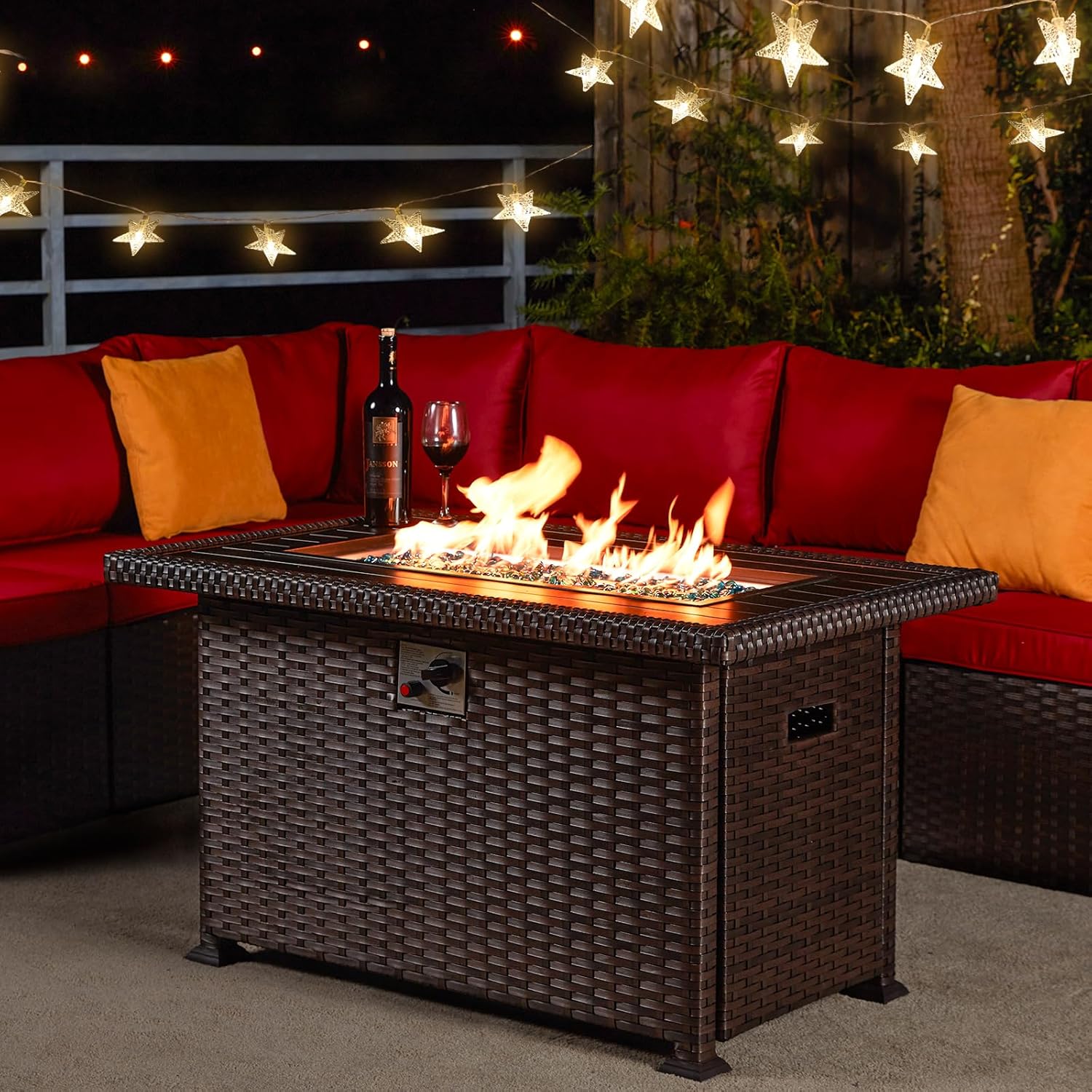 HOMREST Propane Fire Pit Table, Gas Fire Pits for Outside, 44 Inch 50,000 BTU Smokeless Firepit for Outdoor Patio, CSA Approved, Auto-Ignition Adjustable Flame, with Lid, Waterproof Cover, Glass Beads