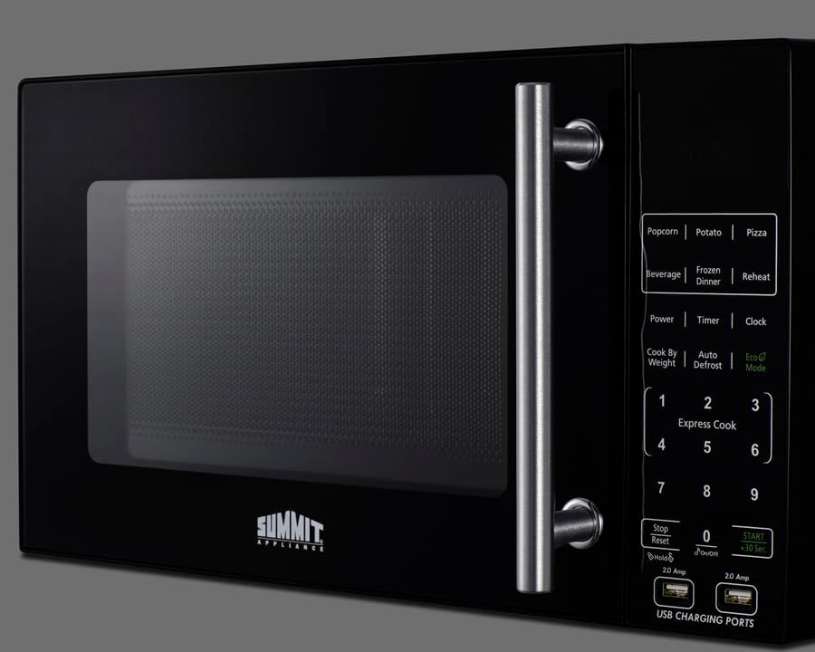 Summit 18” Microwave, 0.7 cu.ft., Compact with USB Ports and Allocator, Black- SM903BSA1