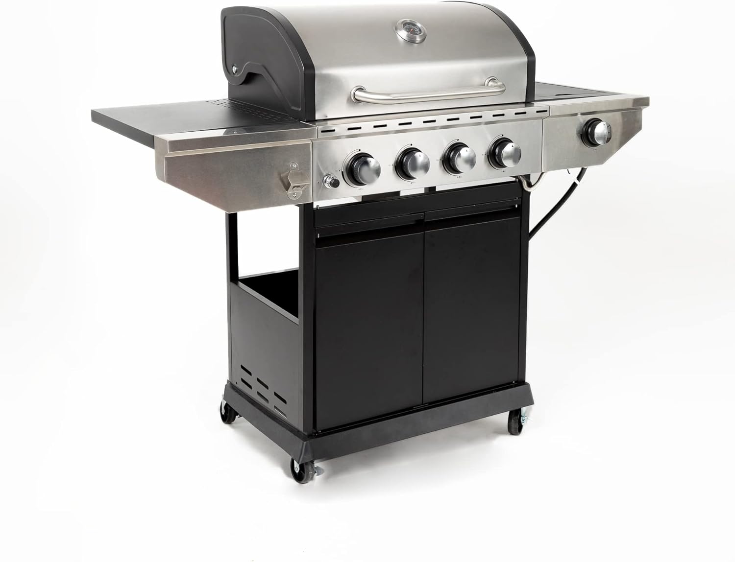 Propane Grill 4 Burner Barbecue Grill Stainless Steel Gas Grill with Side Burner and Thermometer for Outdoor BBQ, Camping (4 Burner)