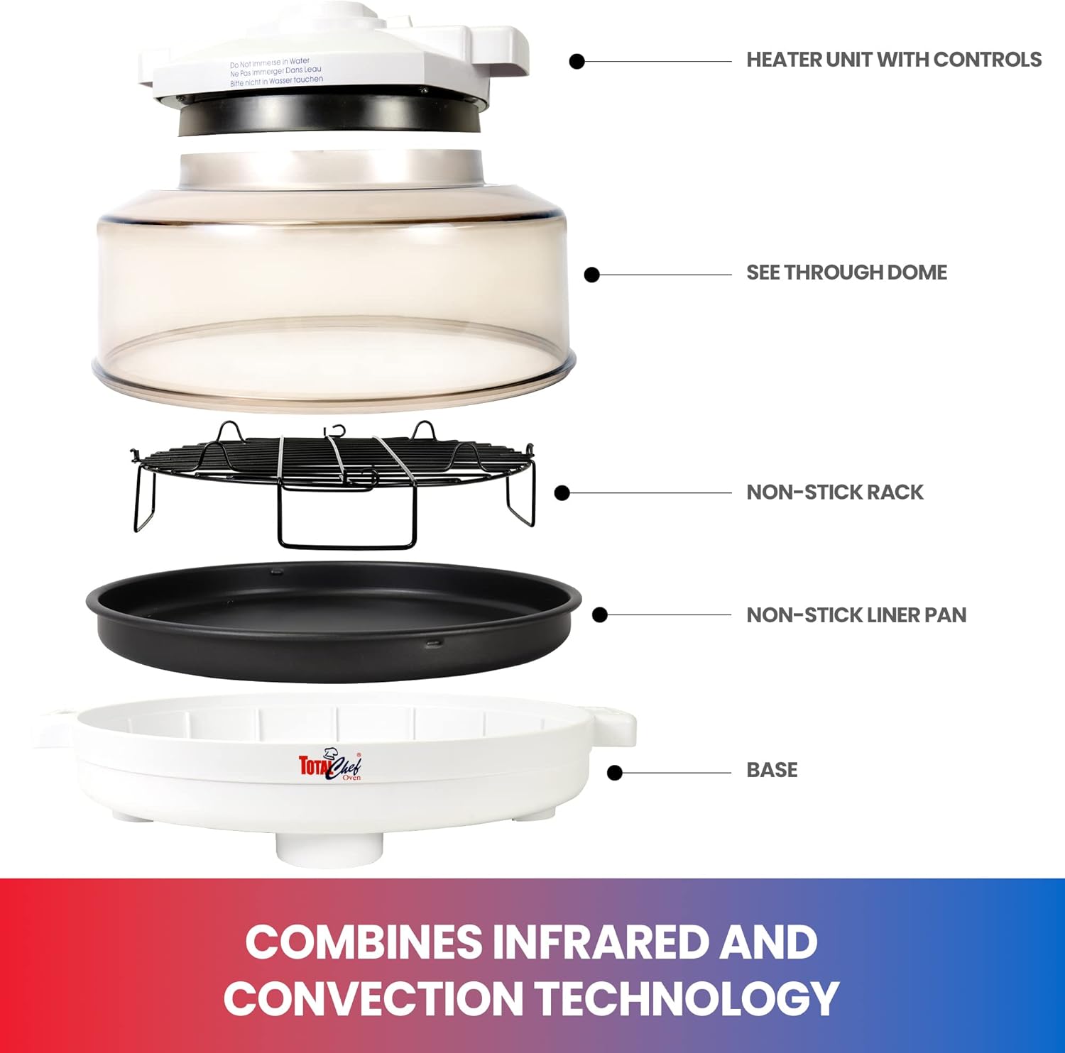 Total Chef Countertop Infrared Oven with Convection Air Circulation Time and Temperature Control 1300W Roast Steam Bake Broil Air Fry and More For Cottage Dorm Room RV Apartment Home White