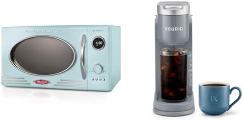 Nostalgia Retro Countertop Microwave Oven - Large 800-Watt - 0.9 cu ft & Keurig K-Iced Single Serve Coffee Maker - Brews Hot and Cold - Gray