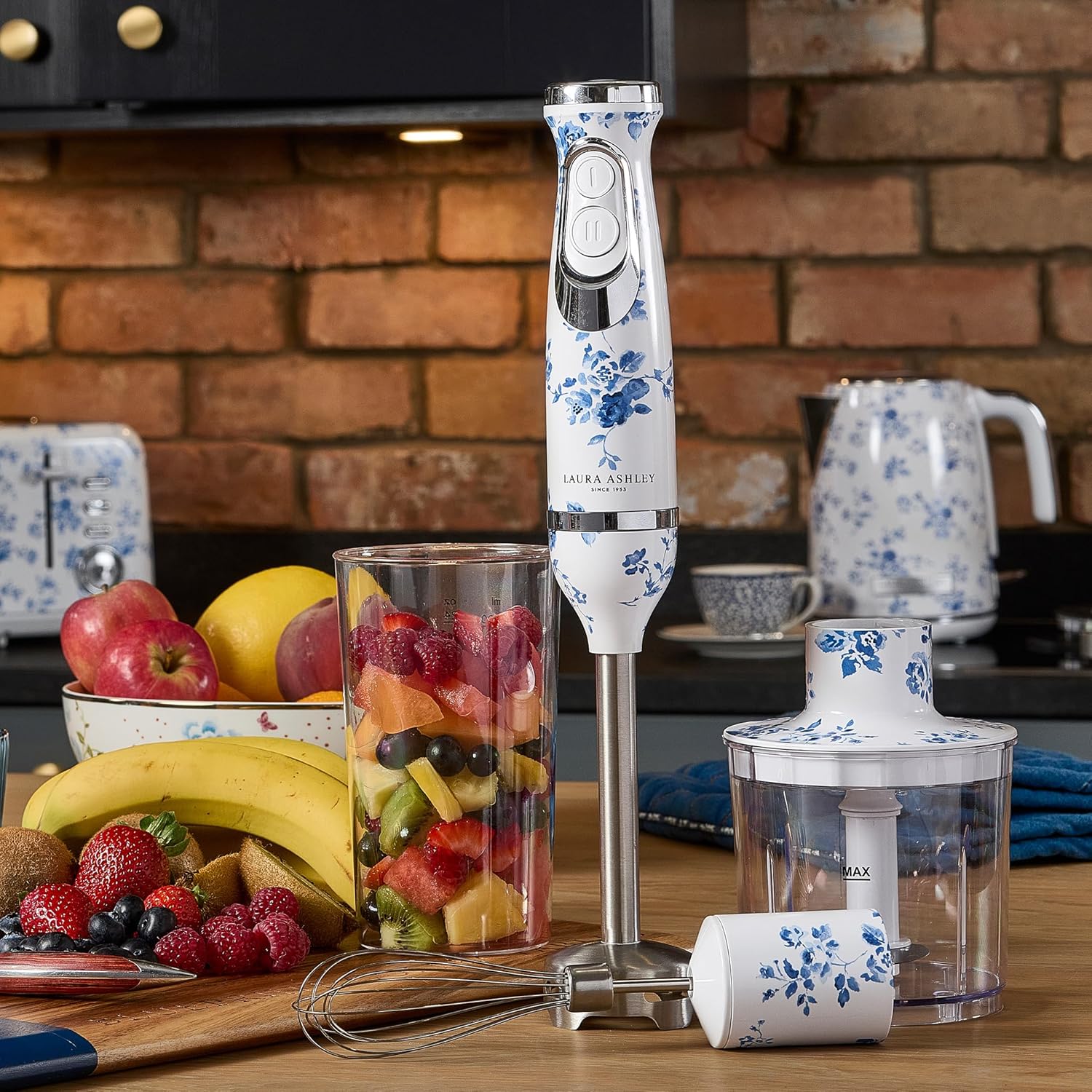 Laura Ashley 150W Immersion Blender Handheld - 4 in 1 Electric Hand Blender for Kitchen with Durable Stainless Steel Blades, Whisk & 300ml Mixing, Pouring Cup - 2 Speed Modes Hand Held Stick Blender