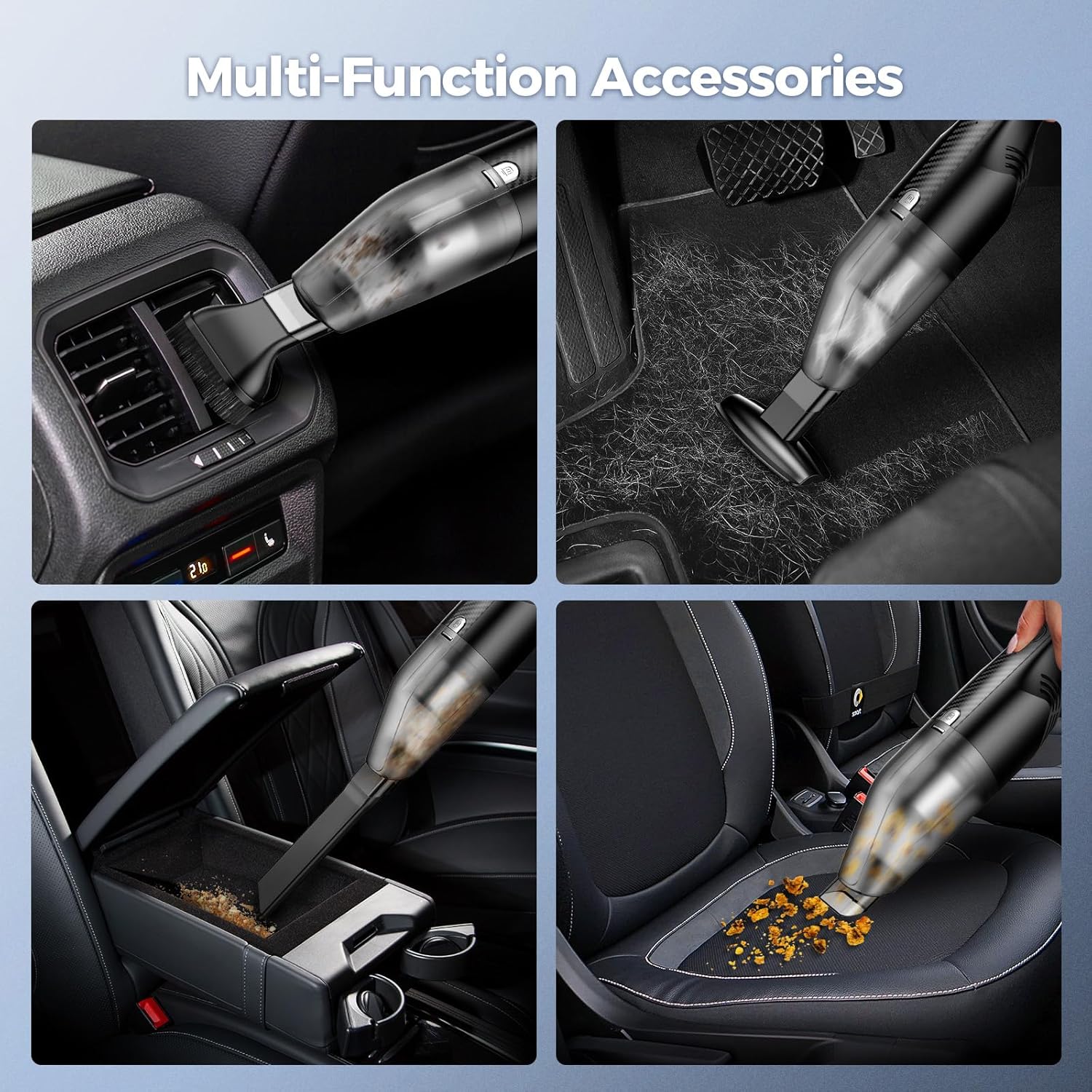 Handheld Vacuum Cordless -Car Vacuum Portable Cordless Cleaner Powerful Suction,1.2lbs Lightweight, Type-C Charge, Multiple Accessories, Portable Hand Vacuum for Home, Pet and Car