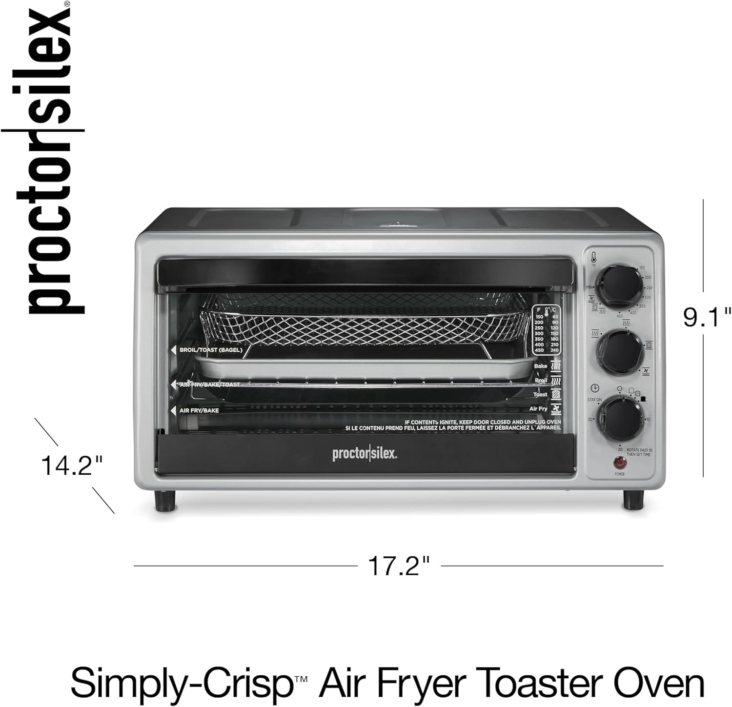 Proctor Silex Simply-Crisp Air Fryer Toaster Oven Combo with 4 Functions Including Convection, Air Fry, Bake & Broil, Fits 6 Slices or 12” Pizza, Auto Shutoff, Black (31275)