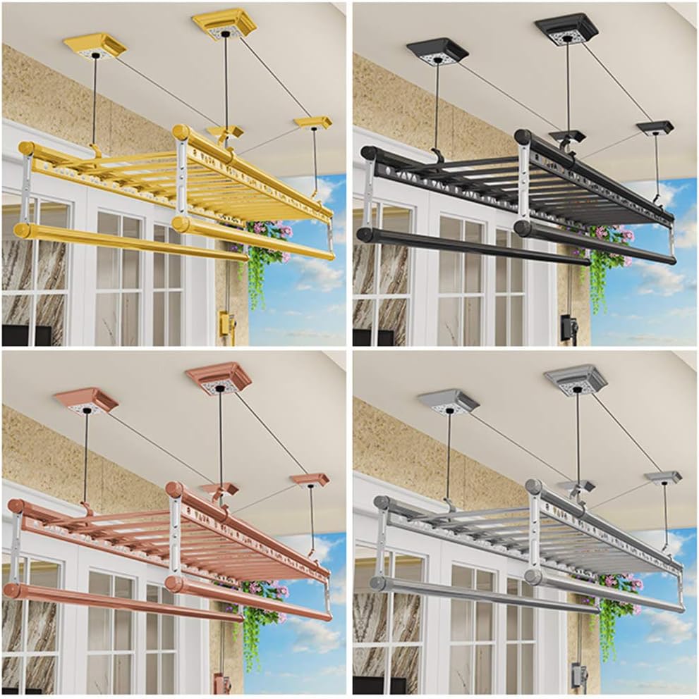 150cm Aluminum Alloy Ceiling Dryer Drying Rack,4-Bar Household Airer Pulley Laundry Clothesline,Space Saving Clothes Drying Solution (Black Color)