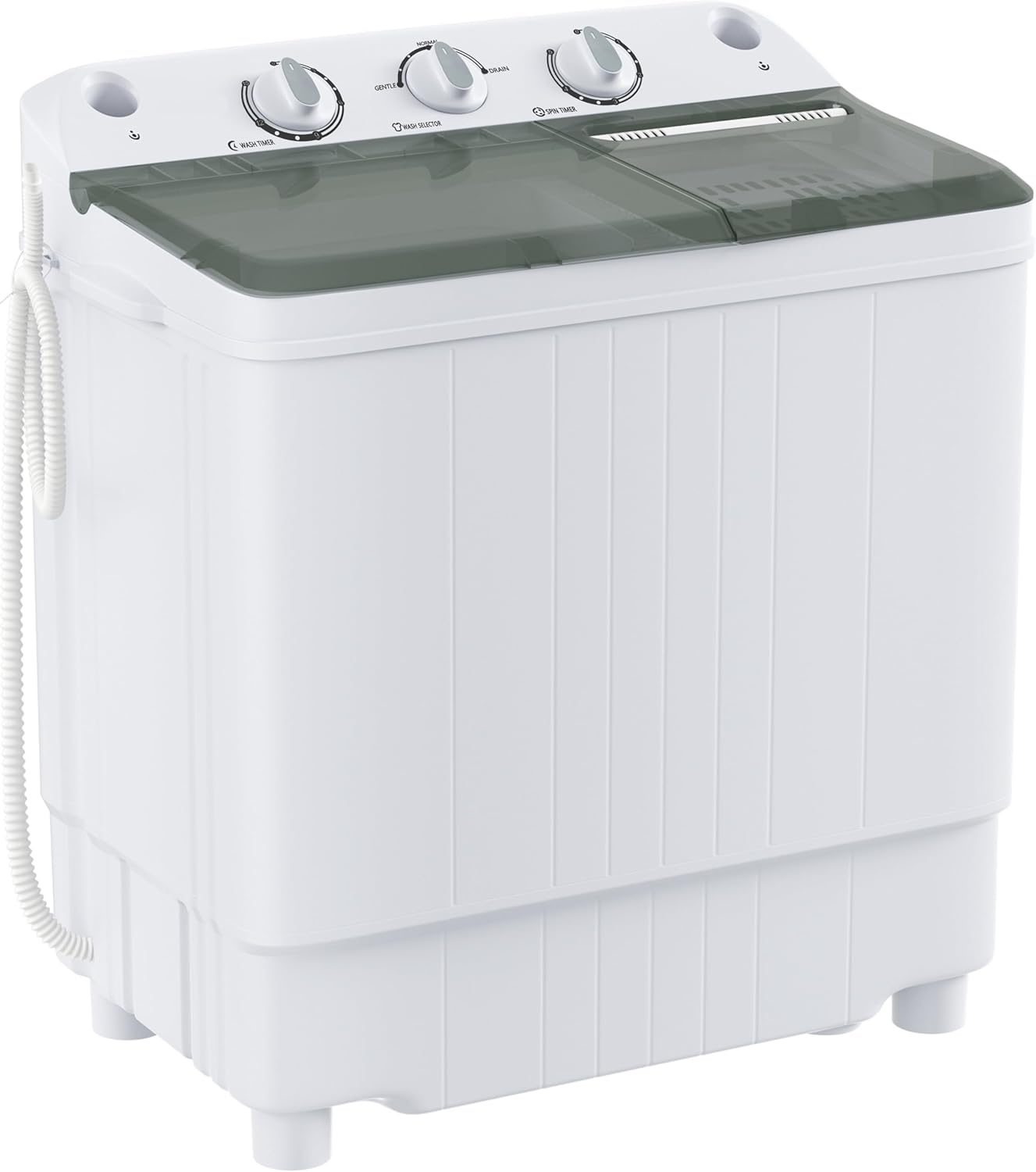 Elevon Portable Washing Machine Twin Tub 9.9 Lbs Capacity, (7.7 Lbs) and Spinner(2.2 Lbs) Combo Mini Compact Laundry Washer for Home, Apartment, Camping, RVs and Dorms, Black/White