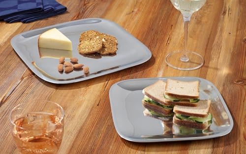 Nambé Square Platter 9-Inch Metal Alloy Serving Tray with Polished Silver Finish, Oven & Stovetop Safe for Cooking & Serving Steaks, Seafood & Appetizers, Perfect for Kitchen & Dining Table