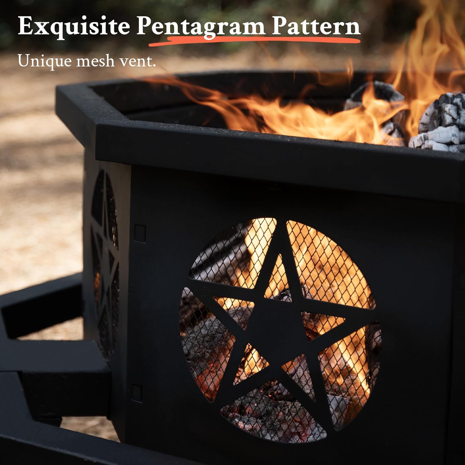 43 Inch Octagonal Fire Pit with Cooking Grill,Outdoor Wood Burning Fire Pit for Camping Outside Picnic Bonfire,Heavy Duty Firepit for Backyard Garden Patio