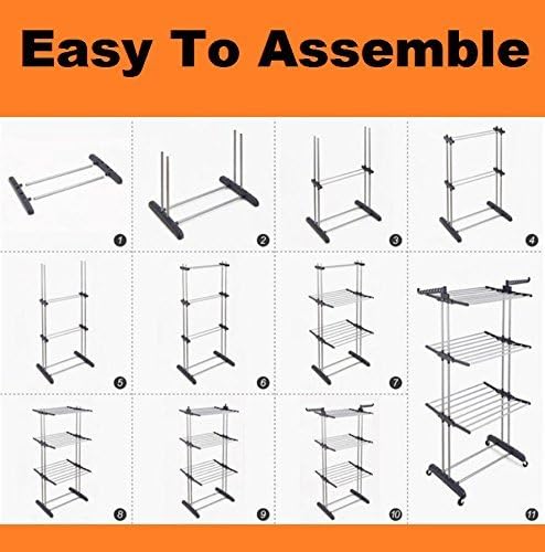 BonBon 3 Tier Clothes Drying Rack Folding Laundry Dryer Hanger Compact Storage Steel Indoor Outdoor (Blue/White)