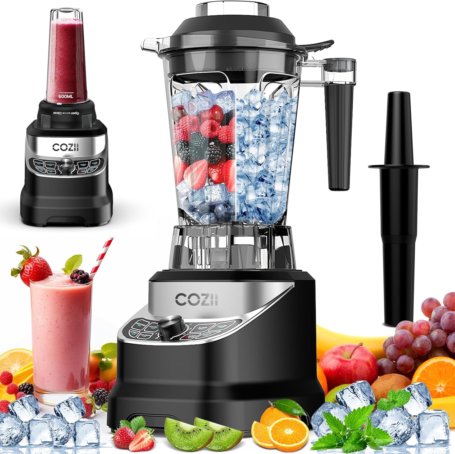 Professional Blender 2000W, Smoothie Countertop Blenders for Kitchen,7 Preset Programs for Ice Crush/Frozen Drinks/Dips/Nut Butter, High Speed, Dishwasher Safe (Dark)