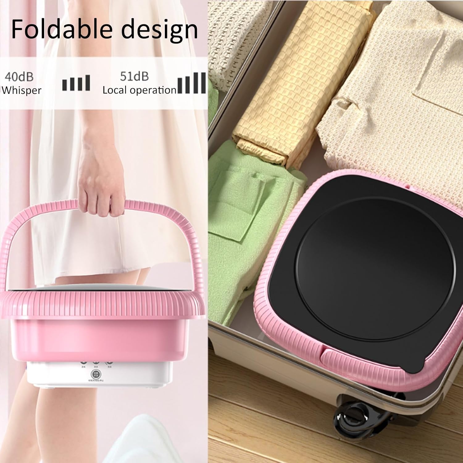 Portable Washing Machine, Mini Washing Machine, Folding Top Load Washer with Spin-Dry, Pink, High Efficiency, Perfect for Camping, Travelling