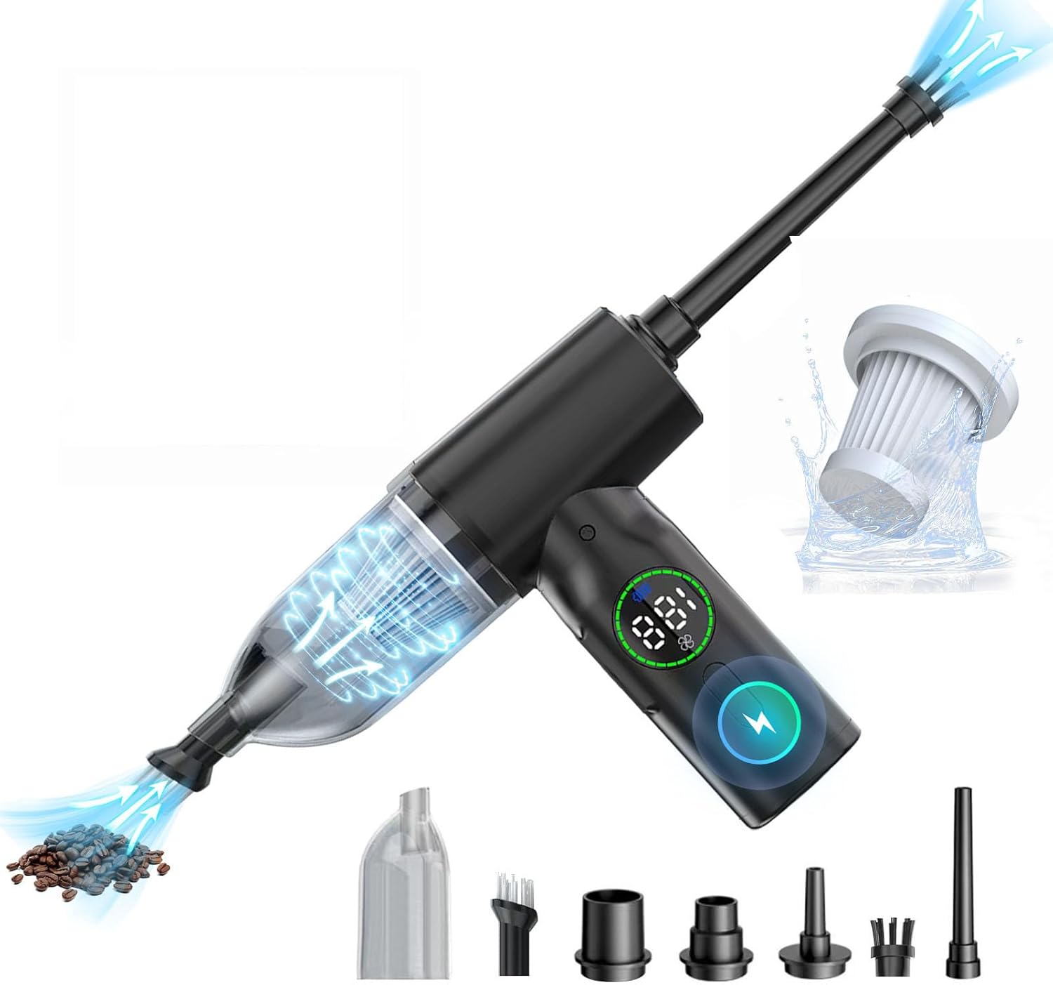 Black 20000PA Automobile Vacuum Cleaner, Powerful Car V-acuum Cleaner,40 Minutes Runtime,4 in 1 Ultra-Light Mini Cordless Vacuum Cleaner for Home,Car,Travel