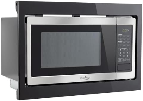 Tough Grade RV Built-In Microwave with Trim Kit | 1.0 Cu. Ft. Flatbed Design | Stainless Steel & Black | 120V | 10 Power Levels | 6 Auto Cook Options | No Turntable | Touchpad Controls | Lightweight