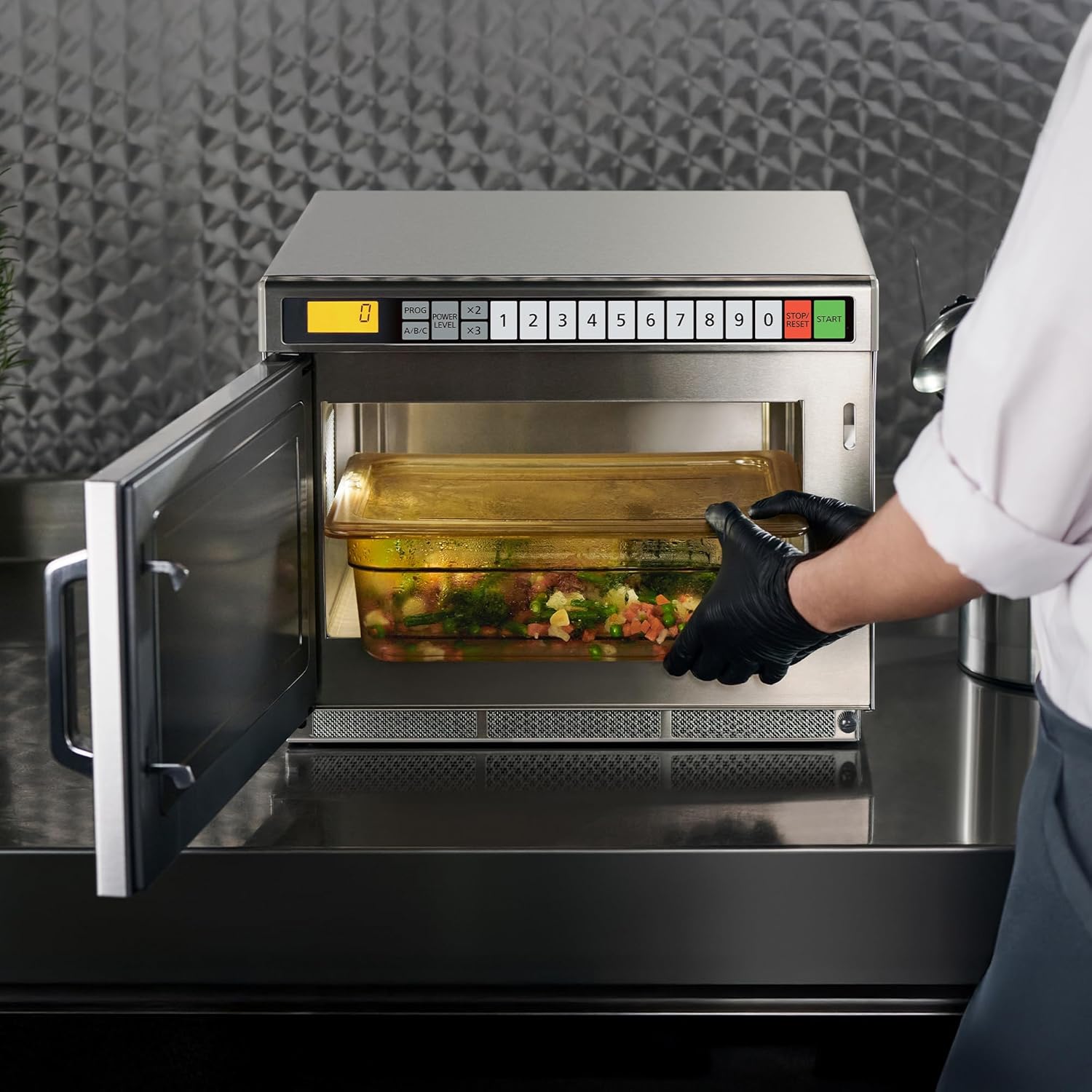 Panasonic PRO1 Commercial Microwave Oven, Heavy Duty, .6 cu ft 1200W, 5-Stage Cooking, LCD Display, Stainless Steel, Programmable, NSF & UL Approved - NE-12521