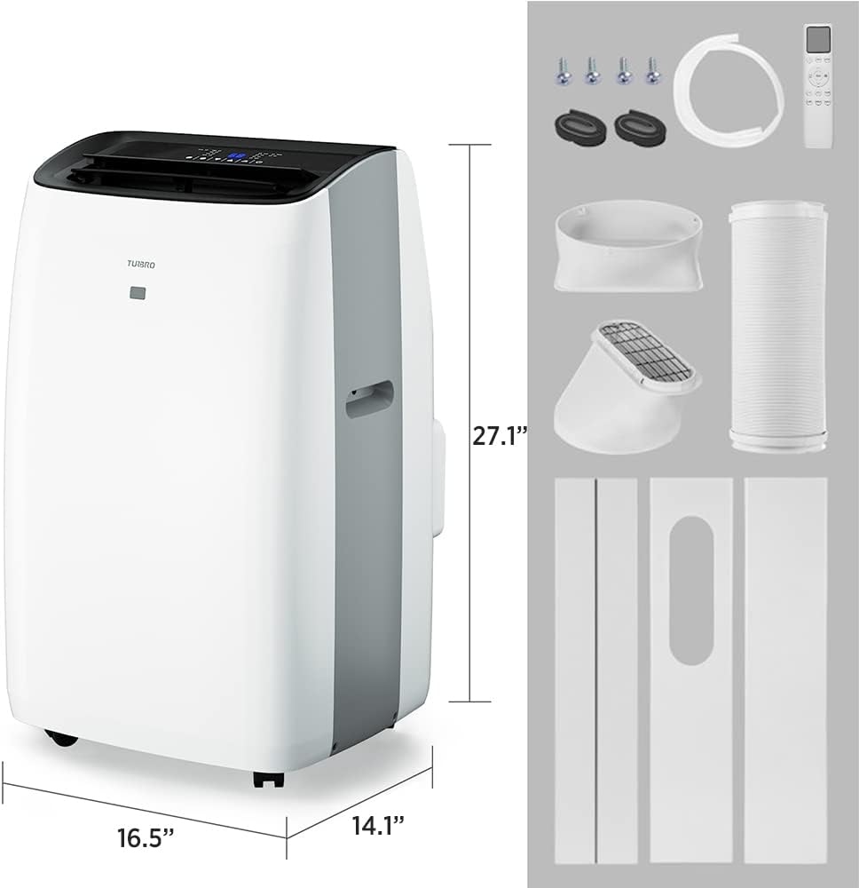 TURBRO Greenland 14,000 BTU Portable Air Conditioner and Heater, Dehumidifier and Fan, 4-in-1 Floor AC Unit for Rooms up to 600 Sq Ft, UV-C Light, Sleep Mode, Timer, Remote Included (10,000 BTU SACC)