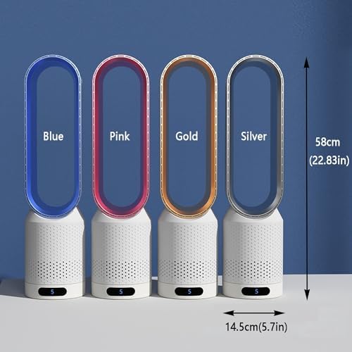 Floor Fans for Bedroom, Standing Bladeless Fan with Remote, Tower Fan Air Circulator with Remote, Low Noise Bladeless Fan for Home, Bedroom, Office; 8-Speeds, Wide-Angle Swing, Can Be Timed(Gold)