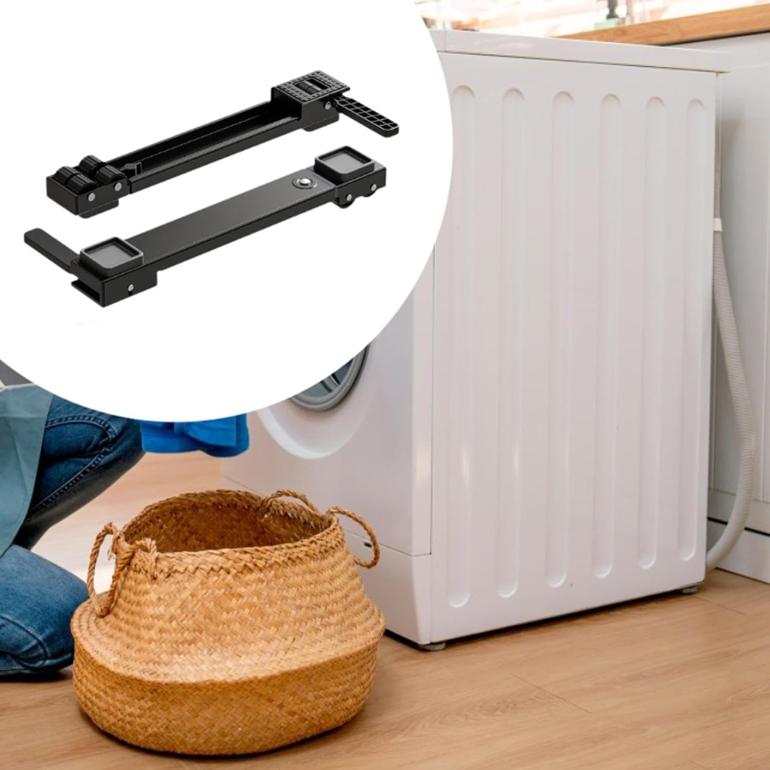 2Pcs Washing Machine Base Laundry Dryers Holder Easily Move Multifunctional Mover Tool Universal Extendable Appliance Rollers, black
