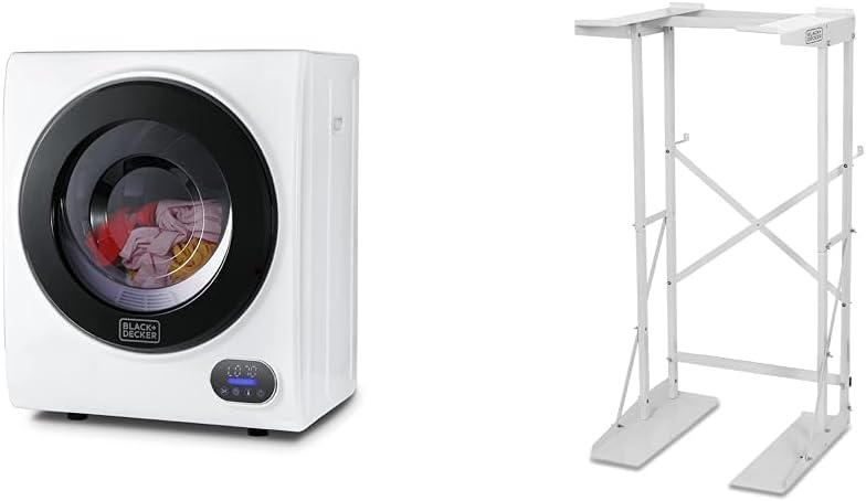 BLACK+DECKER Compact Clothes Dryer (1.5 Cu. Ft., 850W), Portable with Vent, Stackable with BWDS Rack, White