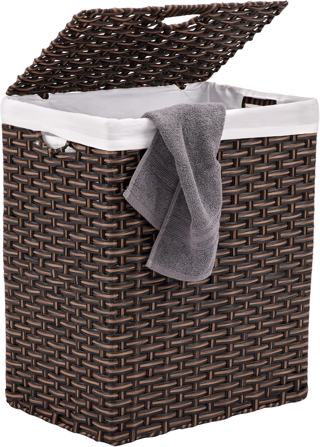 Seville Classics Premium Handwoven Portable Laundry Bin Basket with Carrying Handles, Household Storage for Clothes, Linens, Sheets, Mocha Brown, Rectangular Hamper