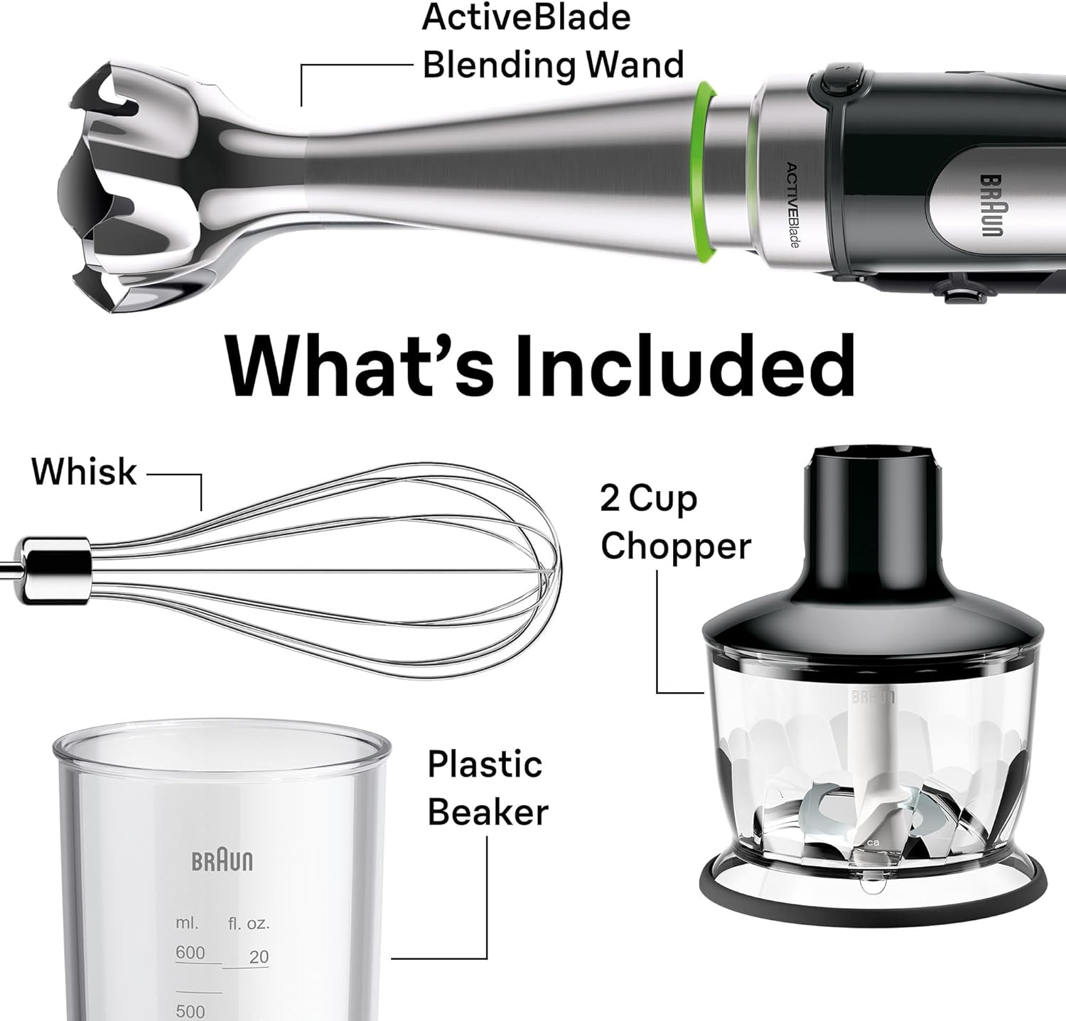 Braun MultiQuick 7 3-in-1 Immersion Blender with Food Processor – Powerful Handheld Electric Stick Blender - Emulsifier for Chopping, Beating & Whisking - Ideal for Soup, Puree, Smoothies & More