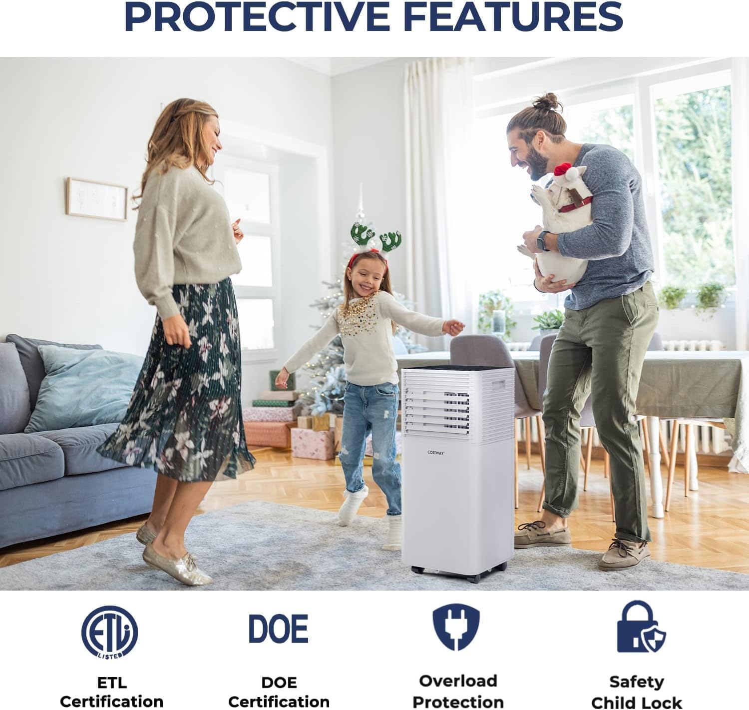 COSTWAY Portable Air Conditioner, 8000 BTU AC Unit Spaces up to 230sq.ft, with Remote Control, 24H Timer & Window Venting Kit, Sleep Mode, Suitable for Bedroom, Living Room, Office (Black, 8000BTU)