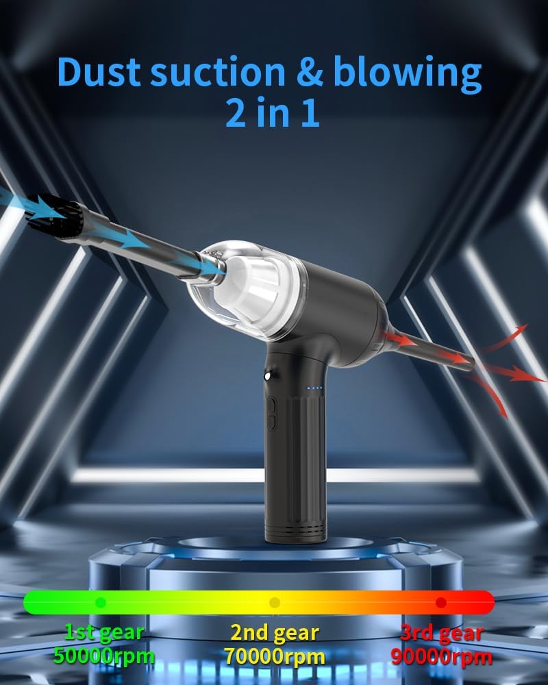 2-in-1 vacuum cleaner with 14KPa suction capacity of 2000mAh, battery capacity for 2.5 hours of charging, 15-30 minutes of use, adjustable in 3 levels, suitable for multi-functional scenarios