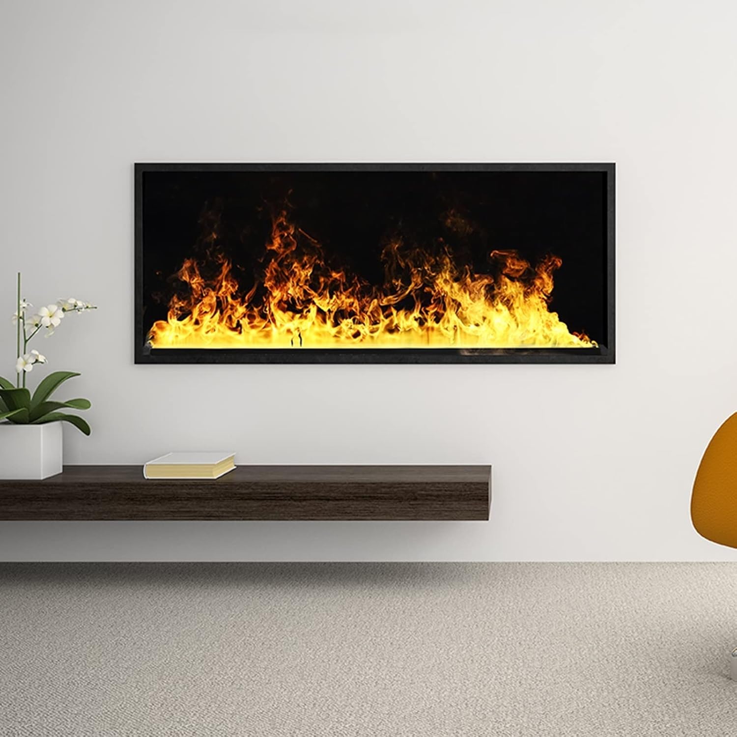 3D Water Vapor Fireplace with Humidifier Flame 47/59 Inches Fireplace Wall Mounted Silence Electric Fireplace Lifelike Flame Effect with Remote, Metal Panel, Automatically Add Water，Black(150cm)