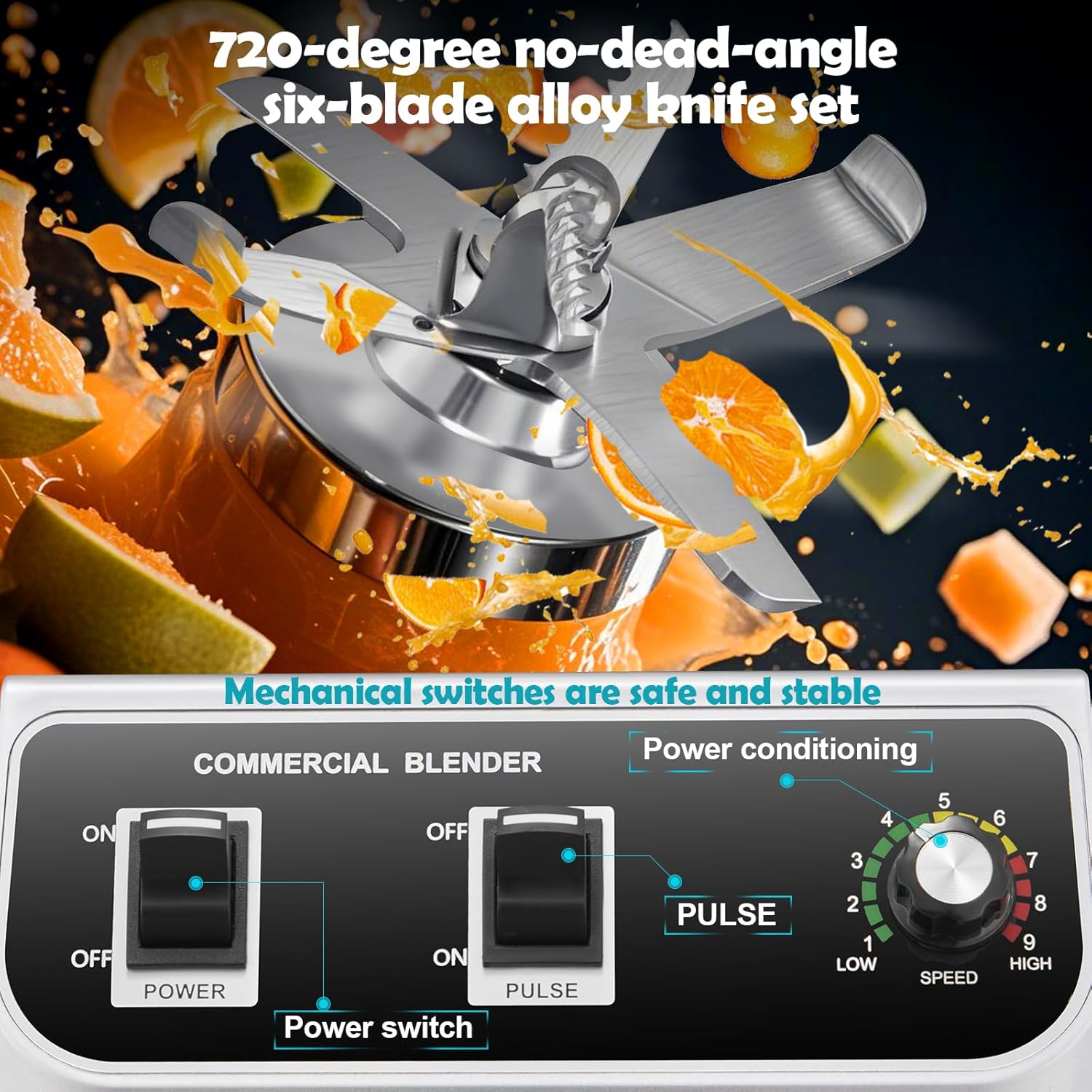 2200W Commercial Blender for Smoothies - Professional Grade, High Speed Quiet Electric Countertop Blenders with Sound Enclosure, 68oz for Kitchen & Home Use