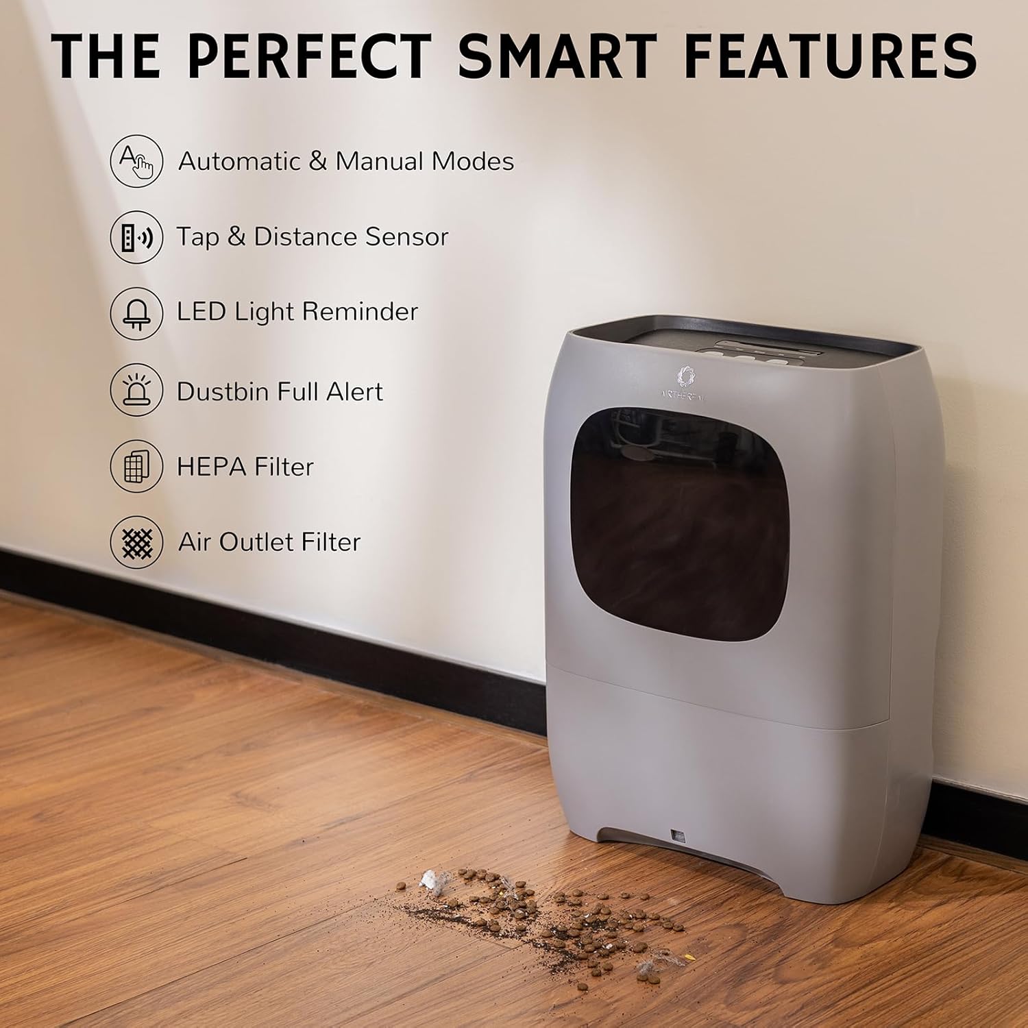 AIRTHEREAL 1500W Automatic Vacuum Dustpan with Nozzle Attachment, Hands-Free Operation, 20KPa Suction Power Multi-Mode Floor Cleaning