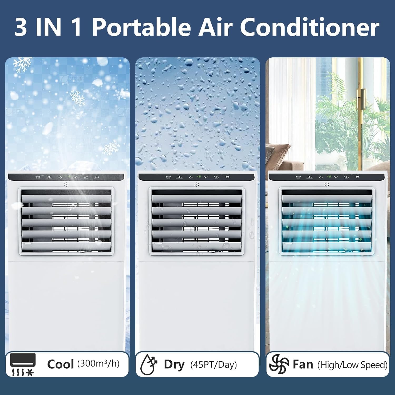 Portable Air Conditioner 8000 BTU with Cool/Dry/Fan Mode, 3-in-1 Free Standing Portable AC Unit with Remote Control, Cools Up to 350 Sq.Ft with Sleep Mode,2 Fan Speed for Bedroom Office Home