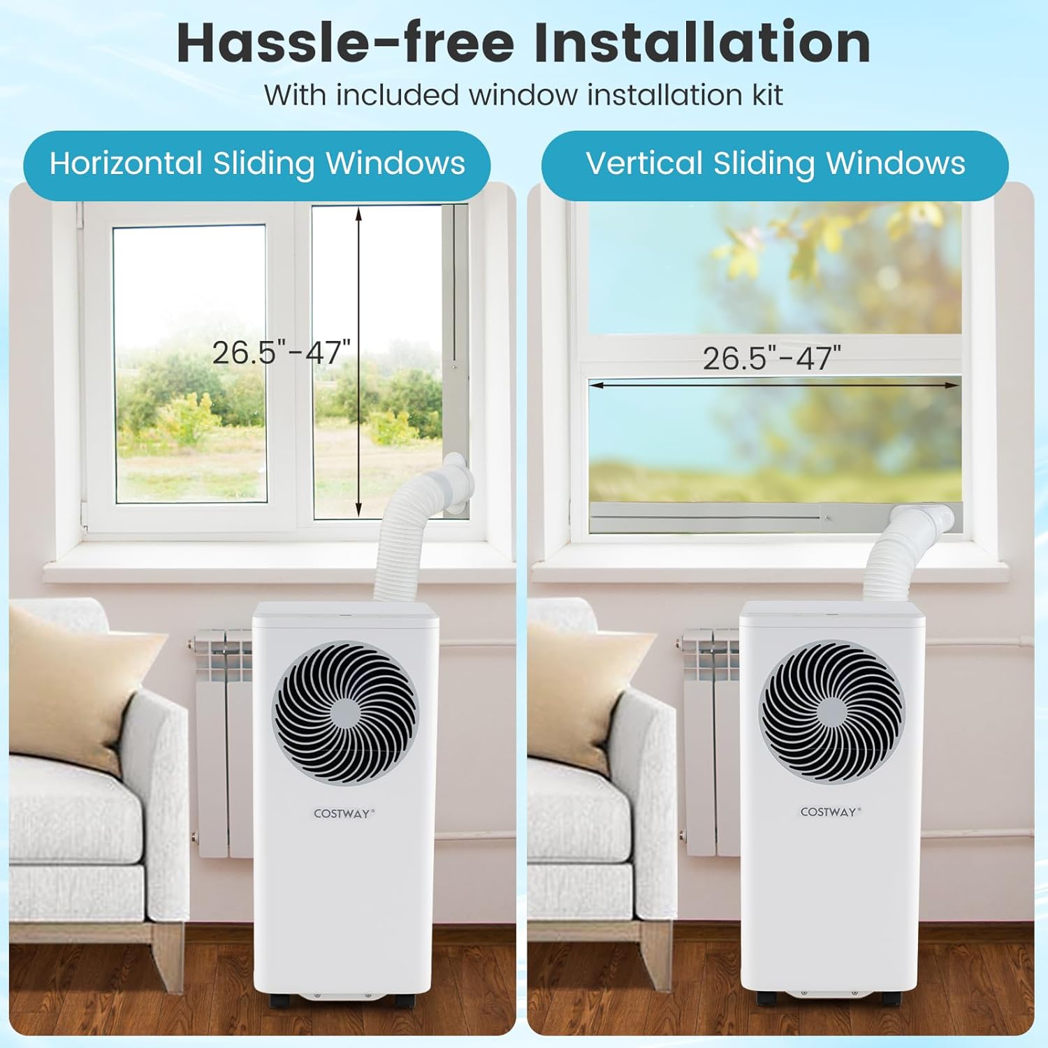 COSTWAY 8200 BTU Portable Air Conditioner, 3-in-1 Floor AC Unit with Fan & Dehumidifier, 24H Timer, Sleep Mode, Remote Control, Drain Hose & Window Installation Kit, Cools up to 350 Sq. Ft (8200 BTU)