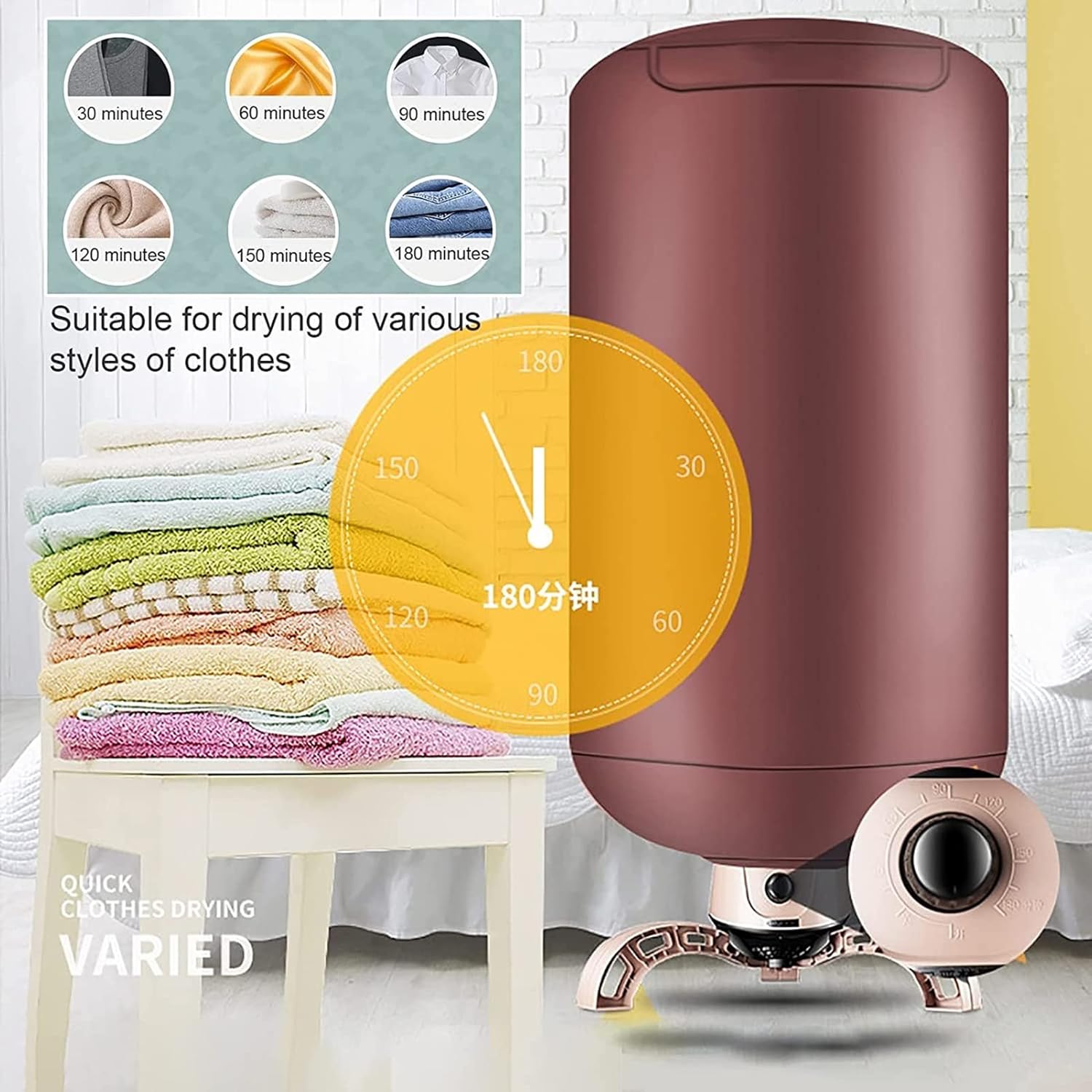 Portable Electric Clothes Dryer, 900W Heated Clothes Drying Rack with Timing, PTC Heating Travel Drying Machine Electric Warm Air Dryer Clothes, for Apartments Bathroom Dorm Home