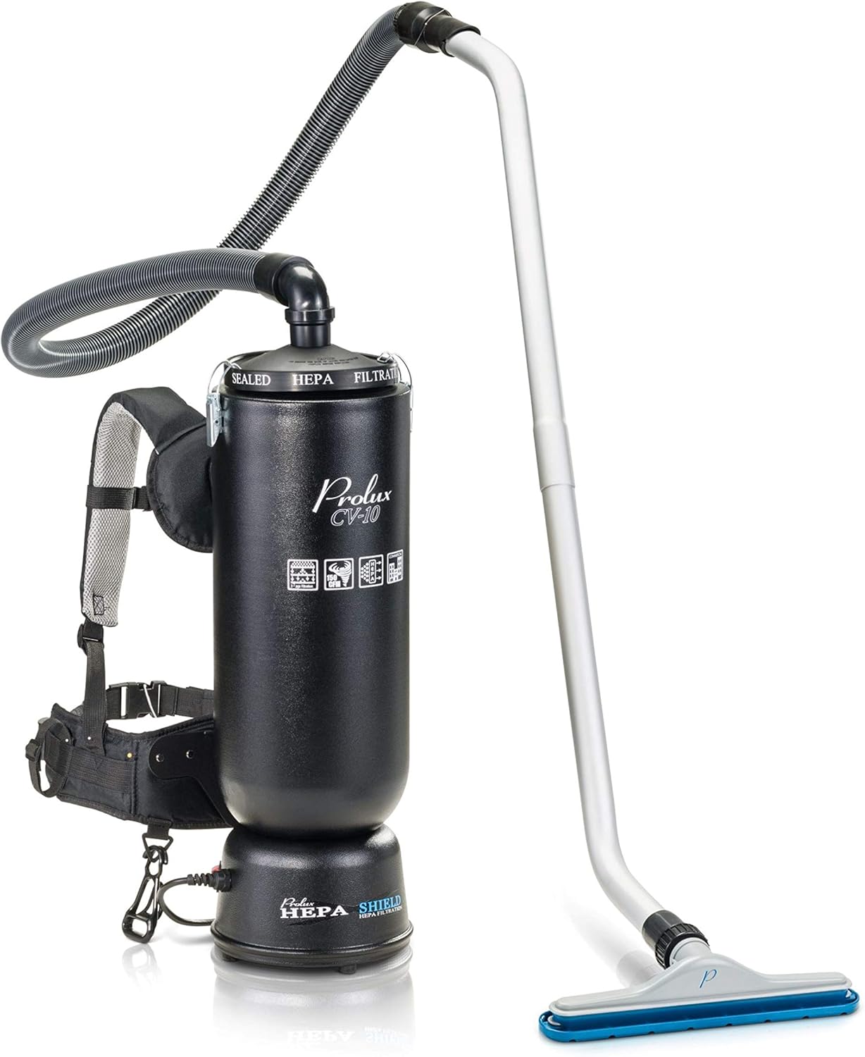 Prolux 10 Quart Commercial Backpack Vacuum with Premium 1.5-Inch Attachments, HEPA Air Filtration, Deep Cleaning for All Floor Surfaces