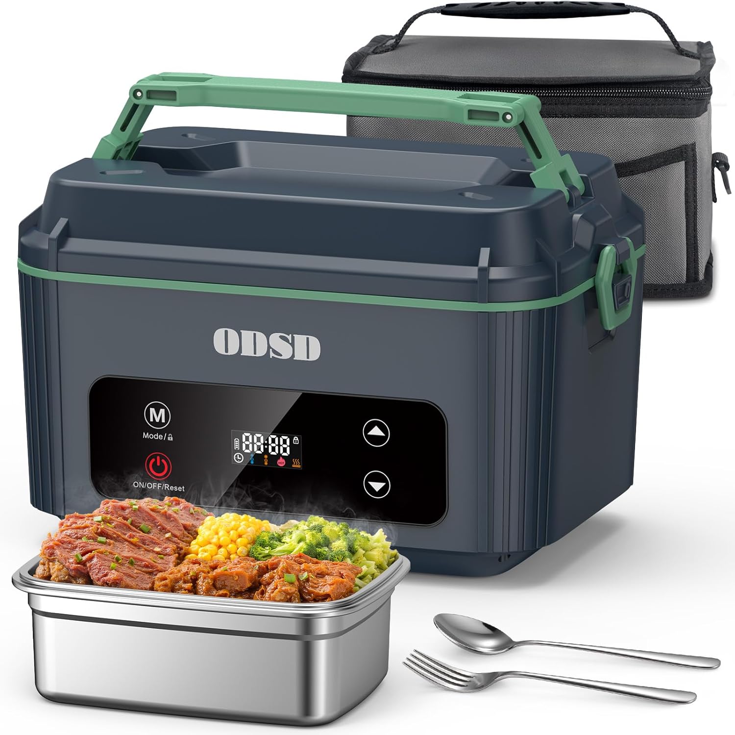 ODSD Cordless Electric Lunch Box for Adults, Heated Lunch Box with 130min Battery Life, Self-Heating Portable Electric Food Warmer with 1.2L Container for Truck, Office, or Outdoor Worksite
